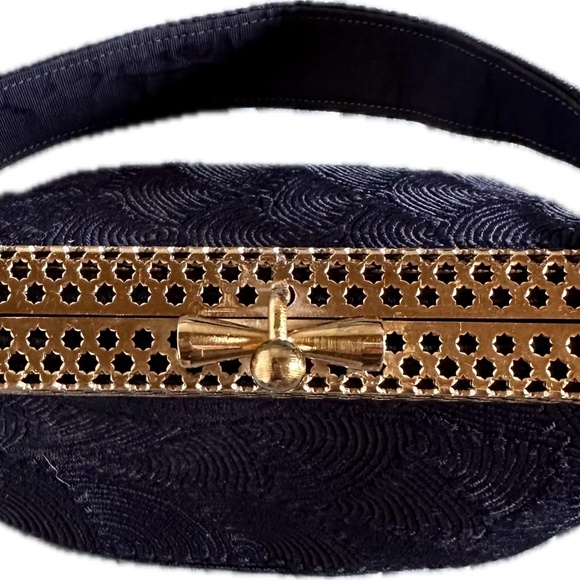 VINTAGE SUPREME CHATELAINE HANDBAG MONTREAL NAVY BLUE - Picture 2 of 4